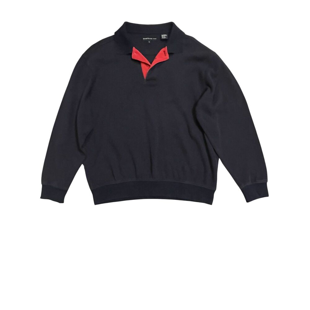Turnbury Men’s L Navy Pullover Sweater Cotton Hidden Collar Long Sleeve